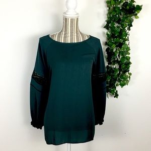 Loft dark green/grey long sleeve blouse sz Medium